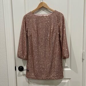 LOFT Rose Gold Sequin Long Sleeve Dress